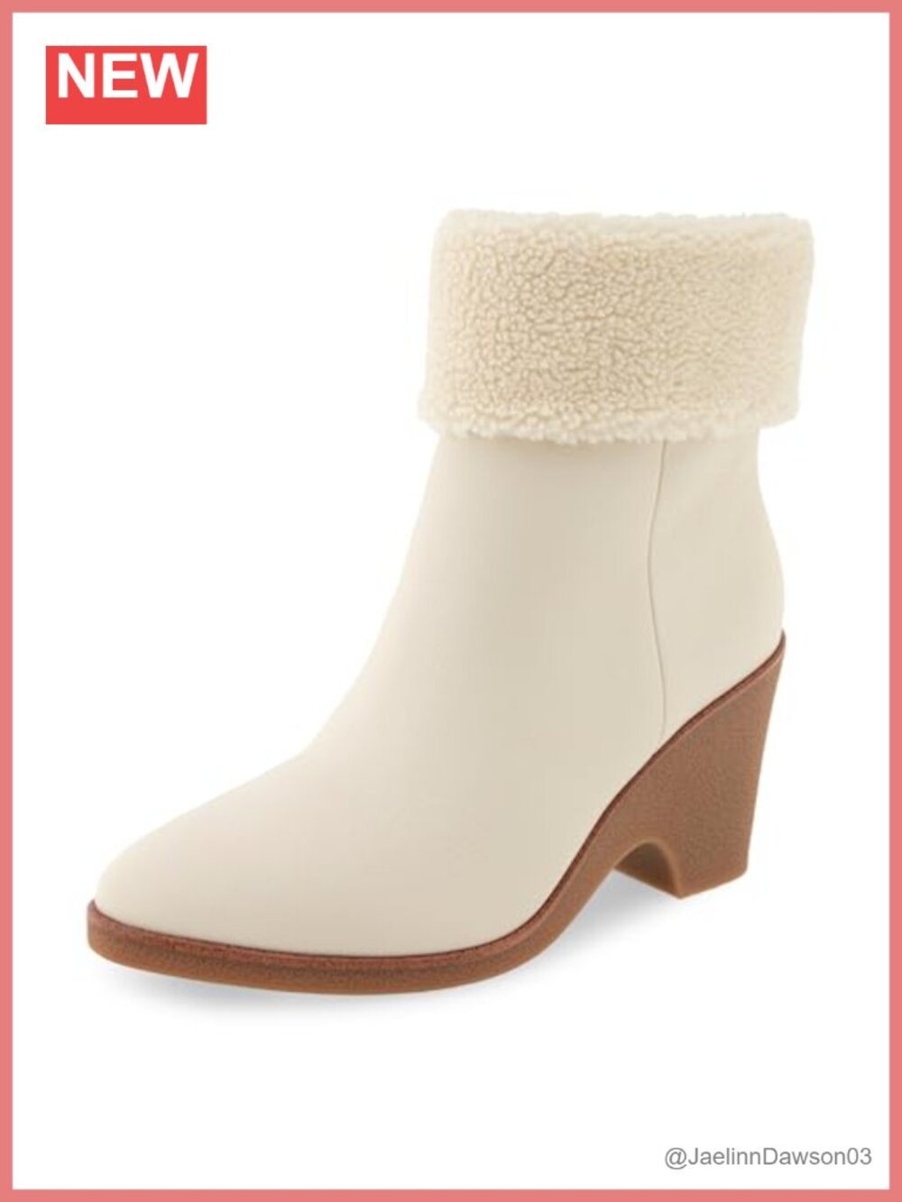 Faux Shearling Cuff Ankle Bootie Wedge Heel Zip